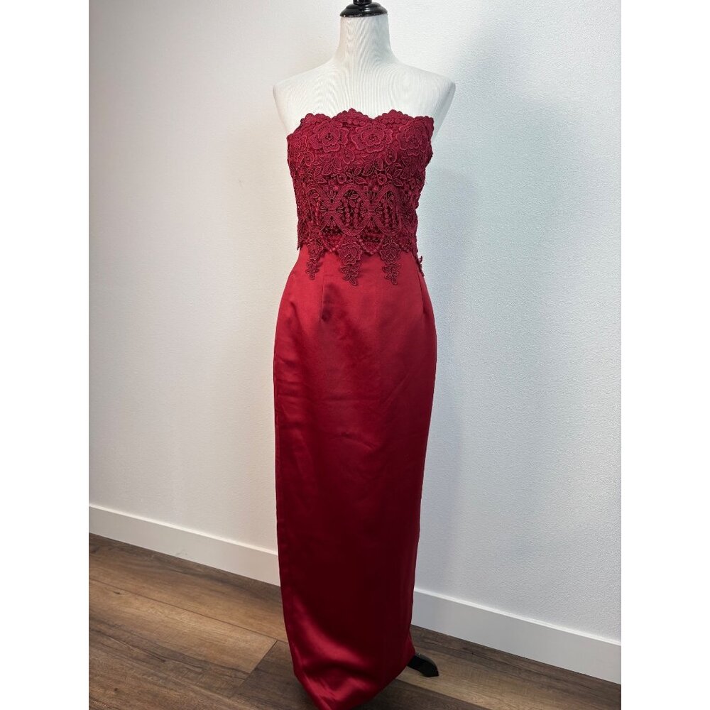 Jessica McClintock‎ Red Strapless Gown & Shawl Lace Satin Size 8 Glam Formal